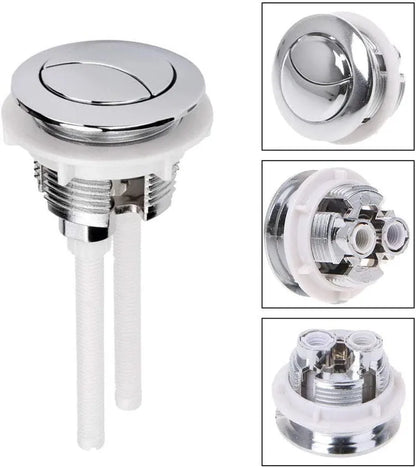 White 38mm toilet flush button with double controls for partial and full flush options