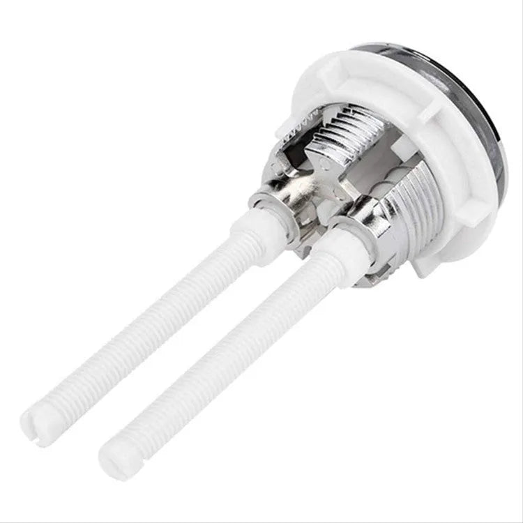 White 38mm toilet flush button with double controls for partial and full flush options