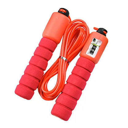 Adjustable electronic counting skipping rope in blue, red, yellow, and green
