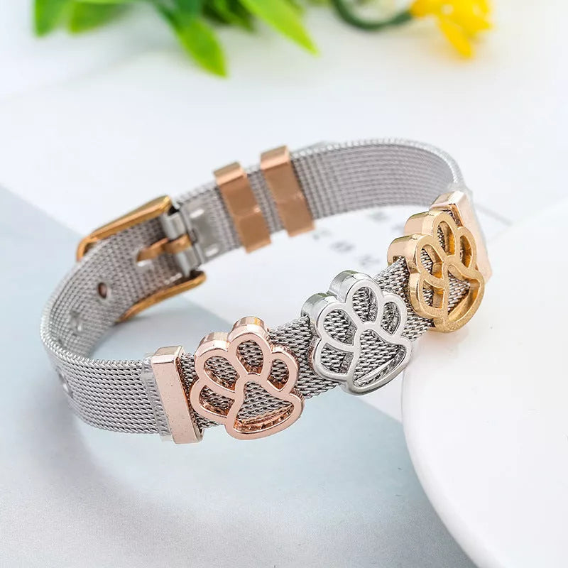 Stainless Steel Keeper Strap Footprint Beads Bracelet with animal/zodiac modeling and radiation protection