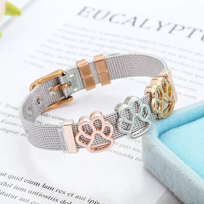 Stainless Steel Keeper Strap Footprint Beads Bracelet with animal/zodiac modeling and radiation protection