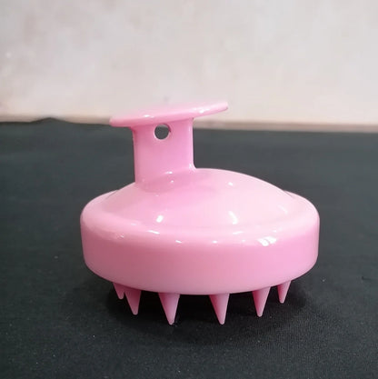 Black silicone shampoo brush with hook design measuring 8x8x7cm for scalp massage during hair washing