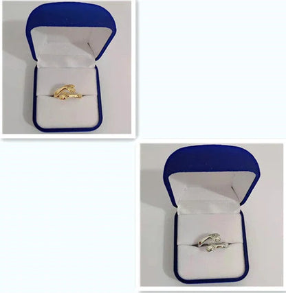 Adjustable geometric love hands embracing ring in gold and silver, perfect for gifts.