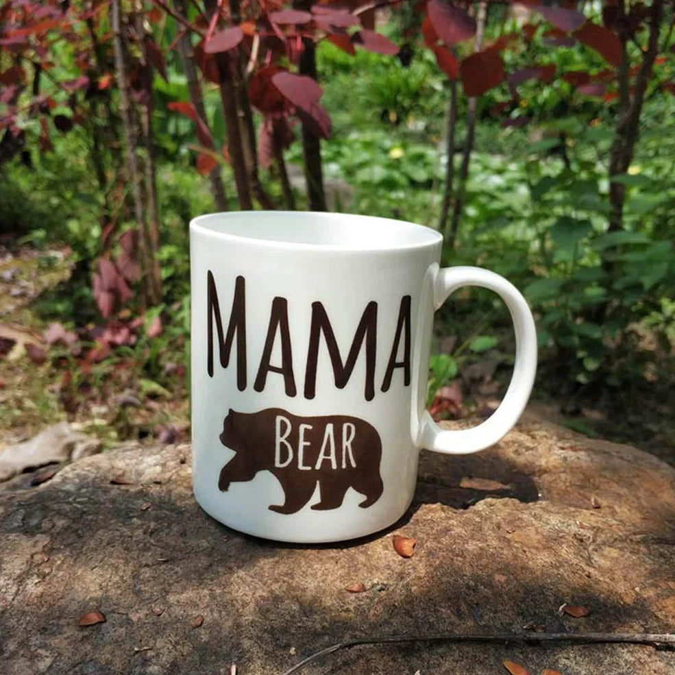 White 320ml ceramic coffee mug printed with Best Mom Ever text in American cartoon style, C-handle design