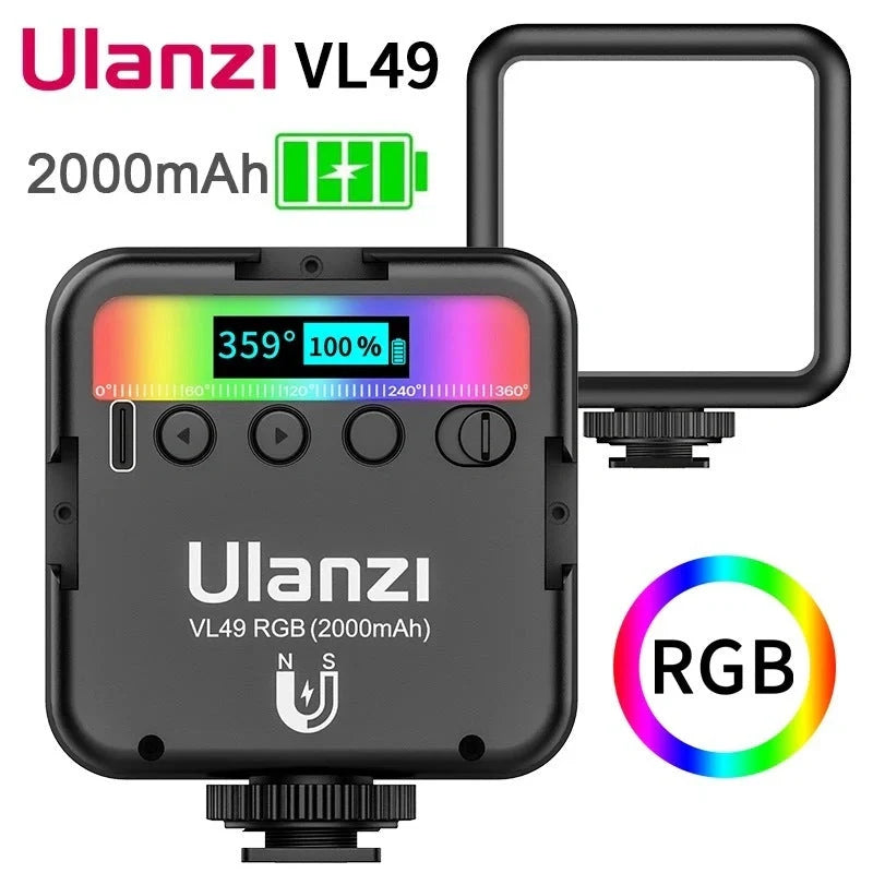 Ulanzi VL49 Mini RGB Fill Light with adjustable brightness and color temperature