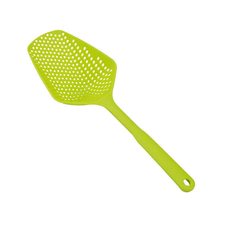 Large black nylon strainer scoop colander for kitchen use draining food.
