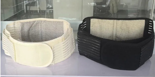 Self-heating waist protection fixed belt in black or beige with elastic cloth and magnetic component for lumbar support