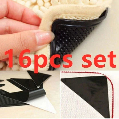 Secure rug grippers with polymer technology to prevent curling, slipping, and tripping on hardwood, tile, and other floor surfaces