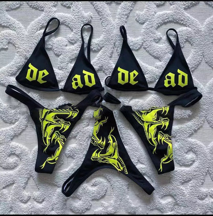 Sexy black split bikini swimsuit for women, European and American style, with chest pad