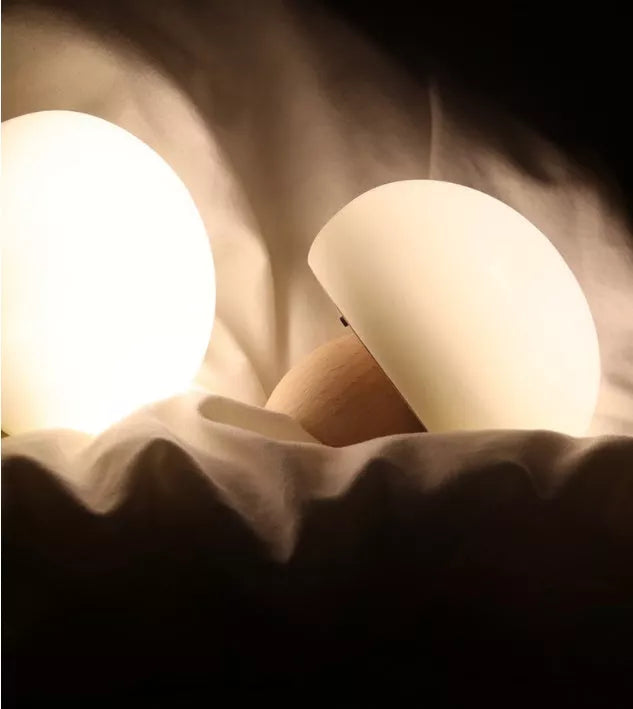 Adjustable brightness silicone LED mushroom night light with wooden base