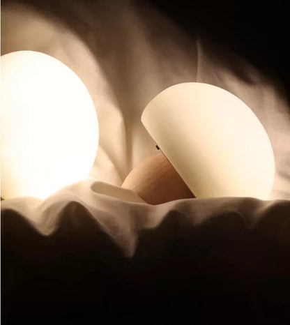 Adjustable brightness silicone LED mushroom night light with wooden base