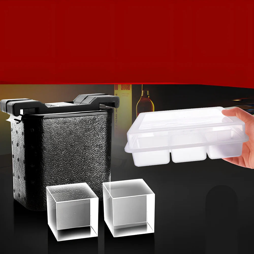 Whiskey ice cube tray with crystal clear hockey puck and skull shaped ice cubes measuring 11.5x17.5x19.5cm