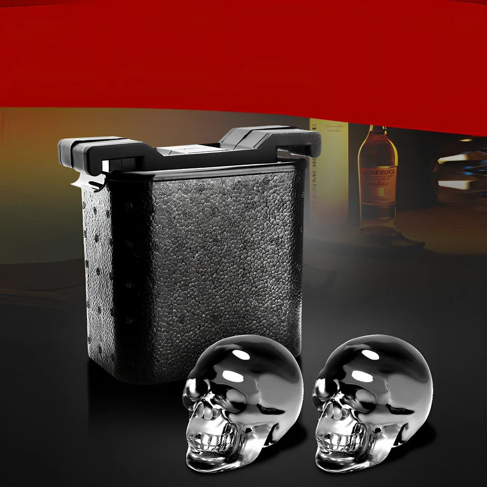 Whiskey ice cube tray with crystal clear hockey puck and skull shaped ice cubes measuring 11.5x17.5x19.5cm