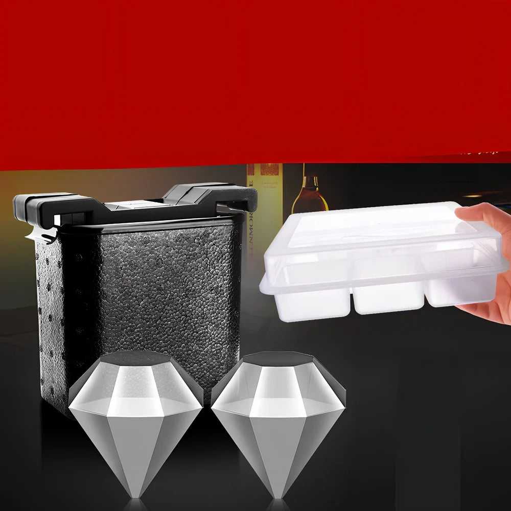 Whiskey ice cube tray with crystal clear hockey puck and skull shaped ice cubes measuring 11.5x17.5x19.5cm