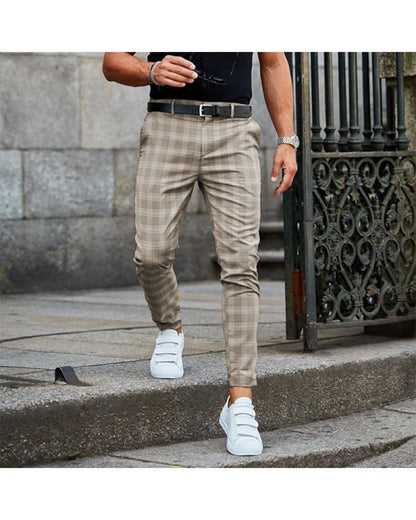 Men's plaid casual trousers in various colors and sizes, featuring a relaxed and lightweight design.