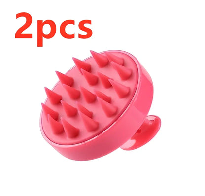 Black silicone shampoo brush with hook design measuring 8x8x7cm for scalp massage during hair washing