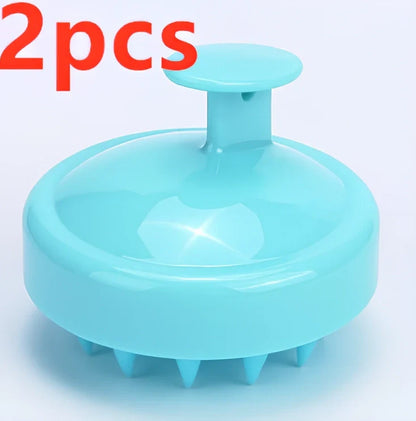 Black silicone shampoo brush with hook design measuring 8x8x7cm for scalp massage during hair washing