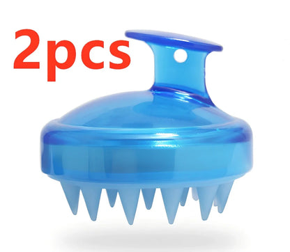 Black silicone shampoo brush with hook design measuring 8x8x7cm for scalp massage during hair washing