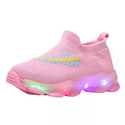 Sensor light LED socks shoes for boys and girls with non-slip sole and breathable fabric