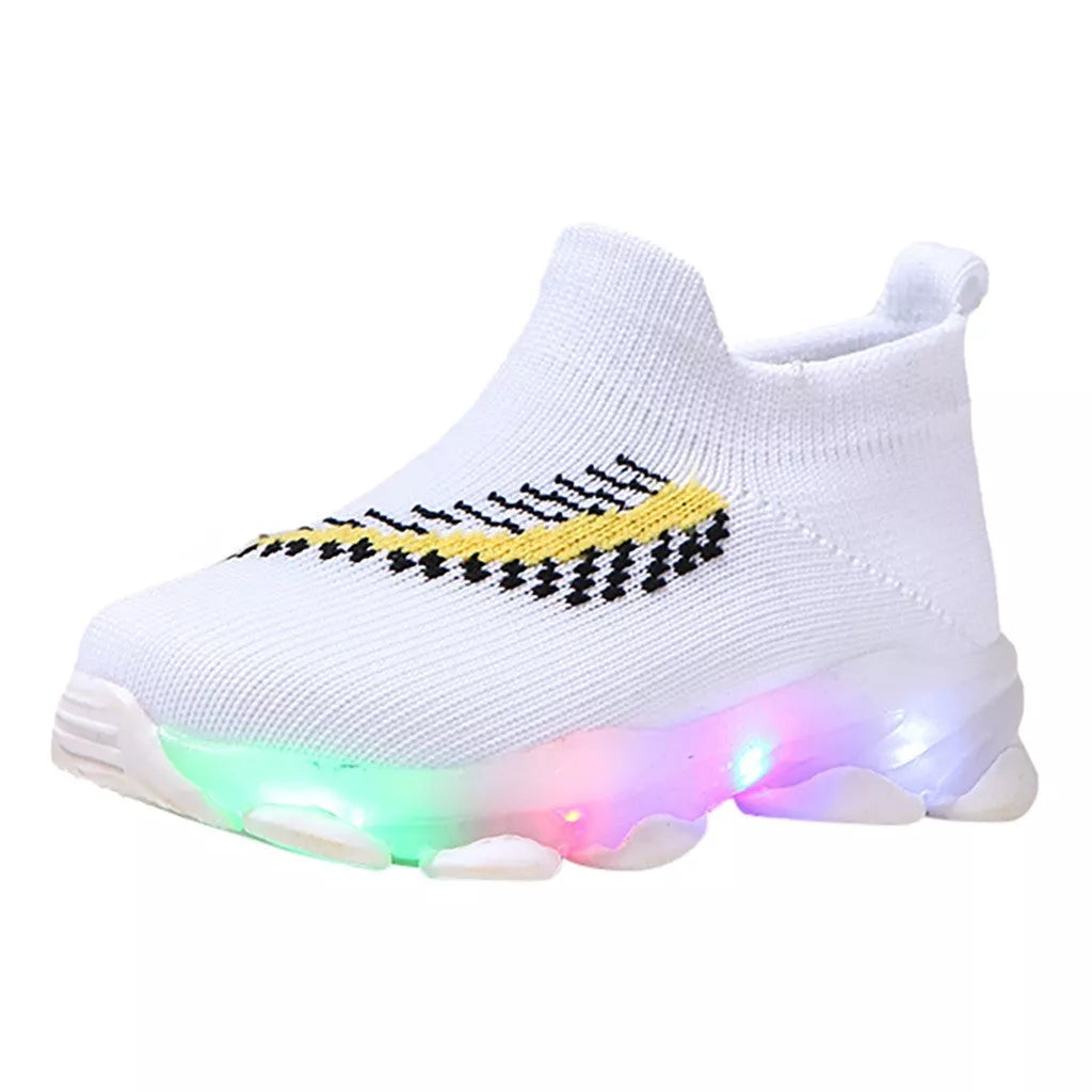 Sensor light LED socks shoes for boys and girls with non-slip sole and breathable fabric