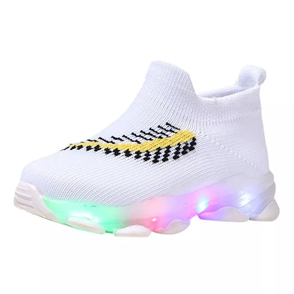 Sensor light LED socks shoes for boys and girls with non-slip sole and breathable fabric