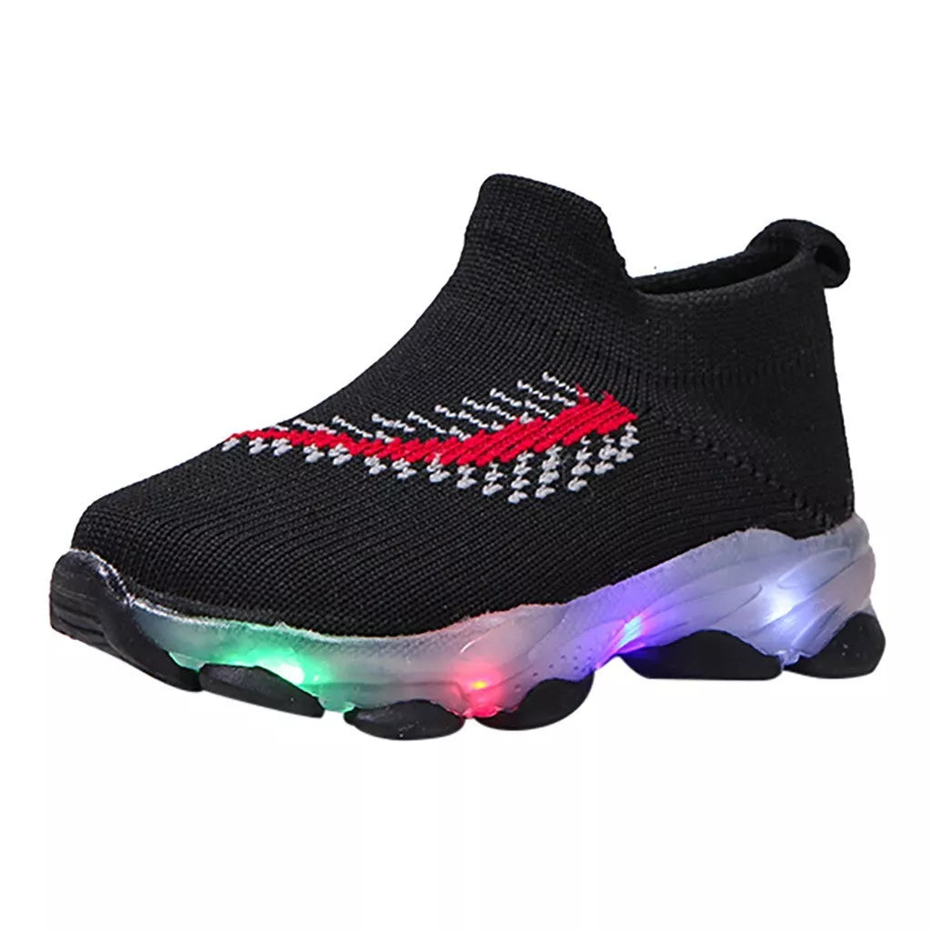 Sensor light LED socks shoes for boys and girls with non-slip sole and breathable fabric