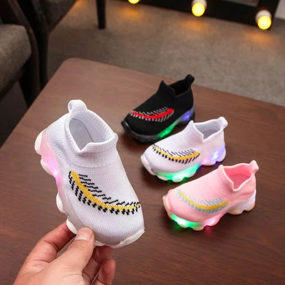 Sensor light LED socks shoes for boys and girls with non-slip sole and breathable fabric
