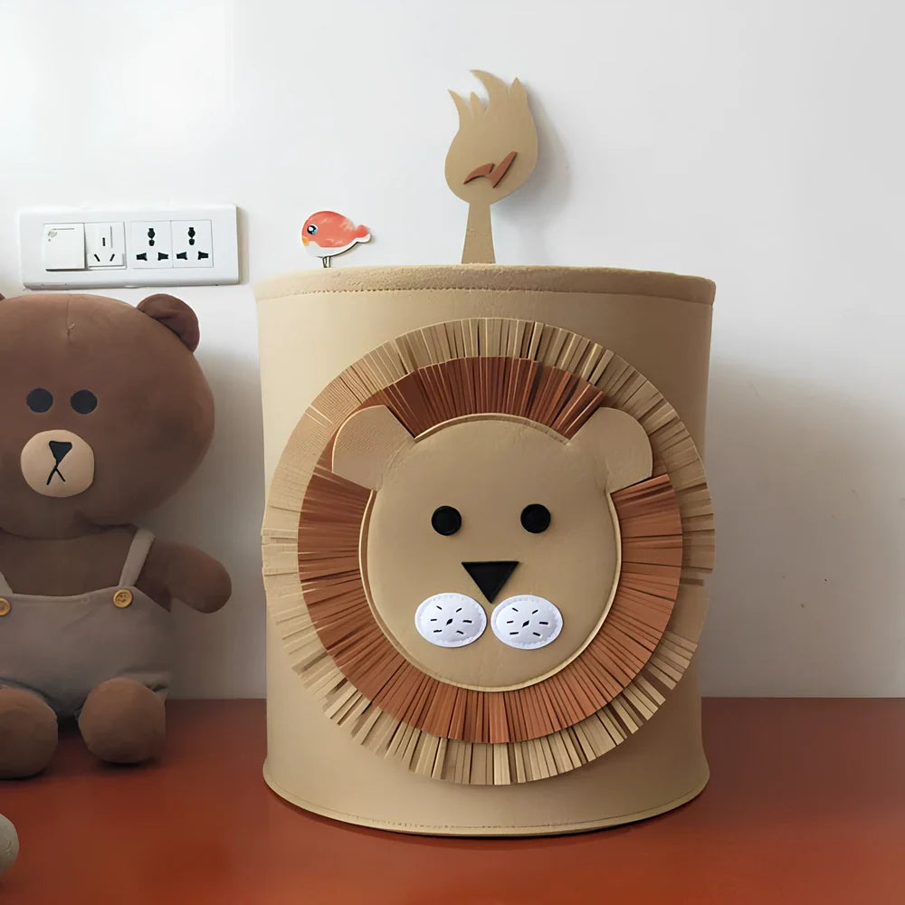 Cartoon animal felt storage basket in elephant design showing 35cm diameter and 37cm height dimensions