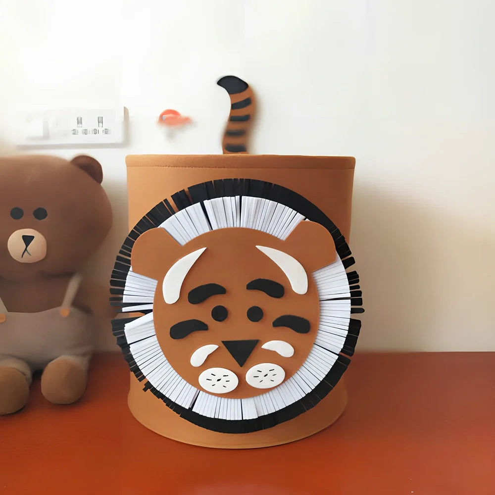 Cartoon animal felt storage basket in elephant design showing 35cm diameter and 37cm height dimensions