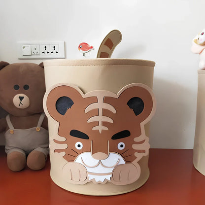 Cartoon animal felt storage basket in elephant design showing 35cm diameter and 37cm height dimensions