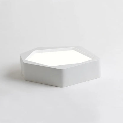 Geometric shaped LED light with iron shade in black or white frame, measuring 38×26cm with remote control