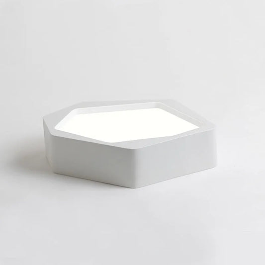 Geometric shaped LED light with iron shade in black or white frame, measuring 38×26cm with remote control