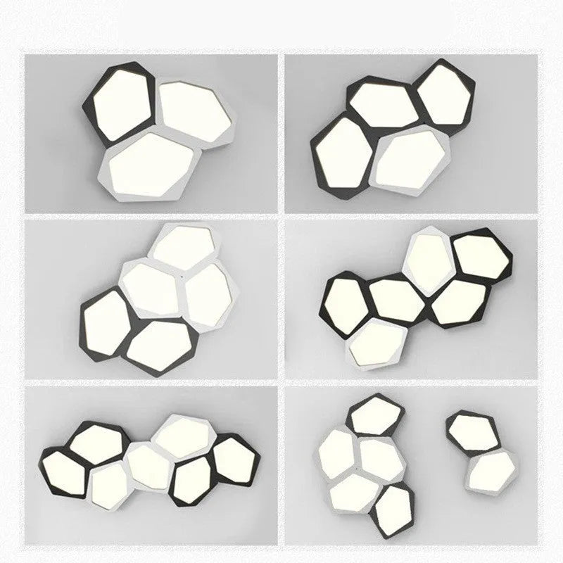 Geometric shaped LED light with iron shade in black or white frame, measuring 38×26cm with remote control
