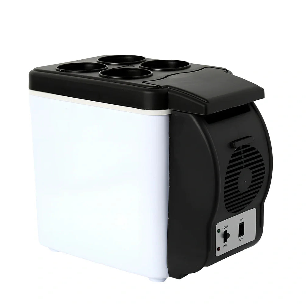 Portable 6-litre car refrigerator with ABS plastic construction and 12V power cable