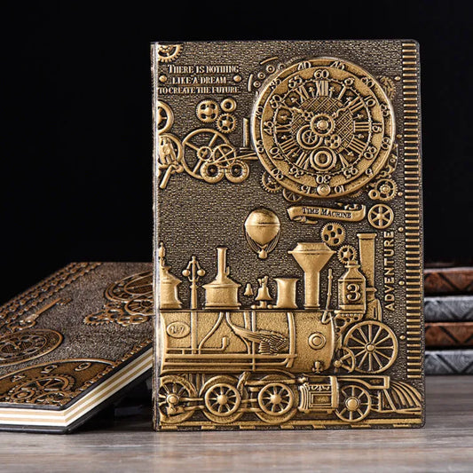 European Relief Retro Notepad Diary with embossed cover in choice of colours showing 21.5x14.5cm dimensions