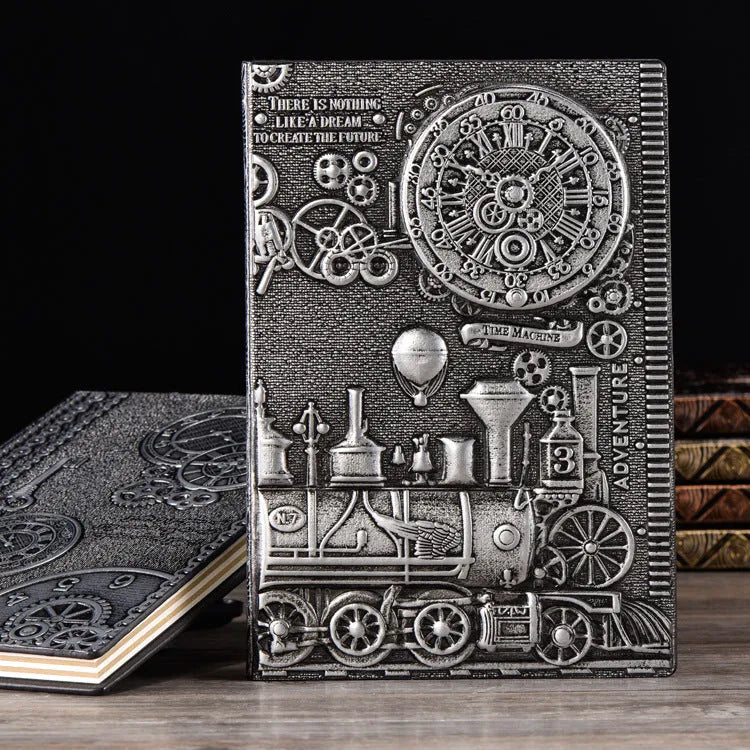European Relief Retro Notepad Diary with embossed cover in choice of colours showing 21.5x14.5cm dimensions