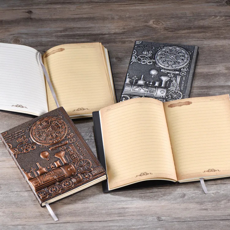 European Relief Retro Notepad Diary with embossed cover in choice of colours showing 21.5x14.5cm dimensions