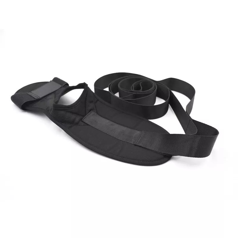Easy Buckle Yoga Stretcher in black, compact and lightweight for fitness anywhere