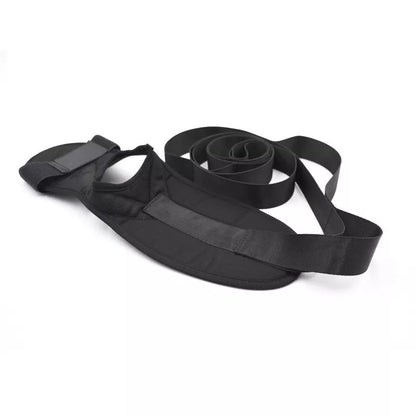 Easy Buckle Yoga Stretcher in black, compact and lightweight for fitness anywhere