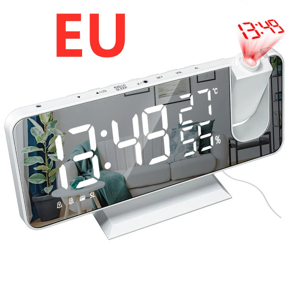 Multifunctional Radio Projection Alarm Clock with adjustable brightness and USB charging port