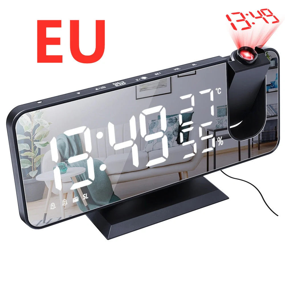 Multifunctional Radio Projection Alarm Clock with adjustable brightness and USB charging port