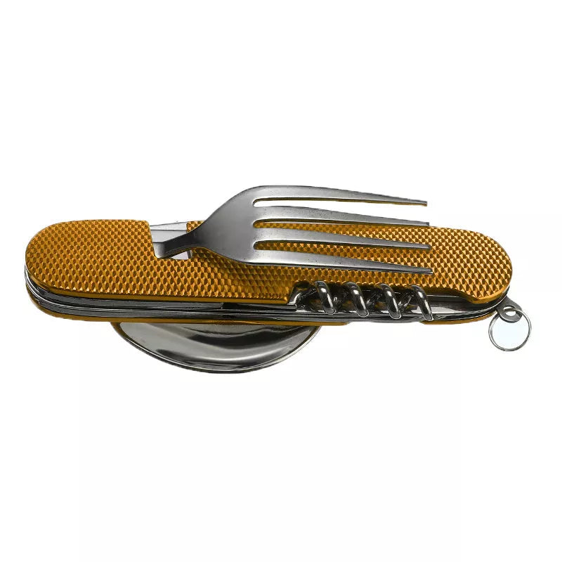 Detachable and foldable outdoor camping knife set in stainless steel