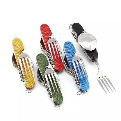 Detachable and foldable outdoor camping knife set in stainless steel