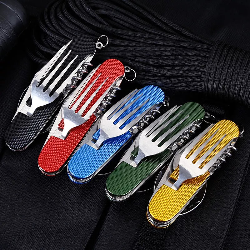 Detachable and foldable outdoor camping knife set in stainless steel