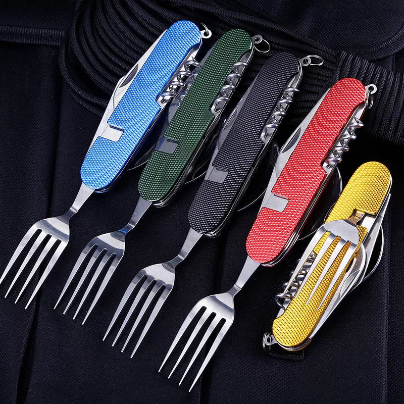 Detachable and foldable outdoor camping knife set in stainless steel