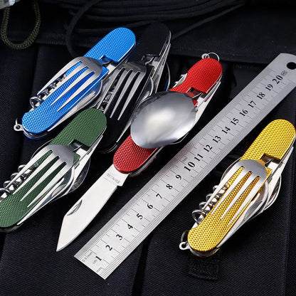 Detachable and foldable outdoor camping knife set in stainless steel