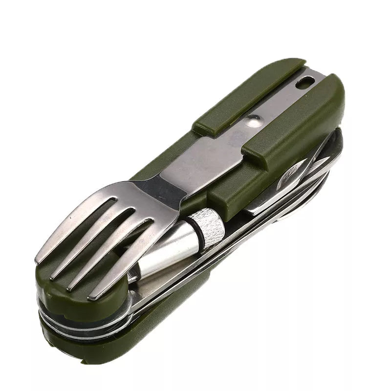 Detachable and foldable outdoor camping knife set in stainless steel