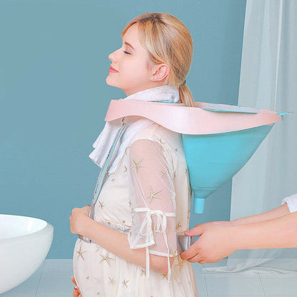 Portable Hair Washing Basin with adjustable tray, drain tube, and foldable design for easy use and storage