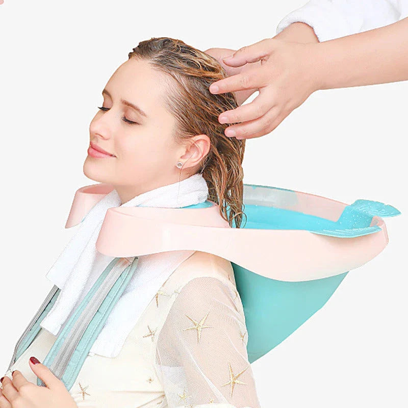 Portable Hair Washing Basin with adjustable tray, drain tube, and foldable design for easy use and storage