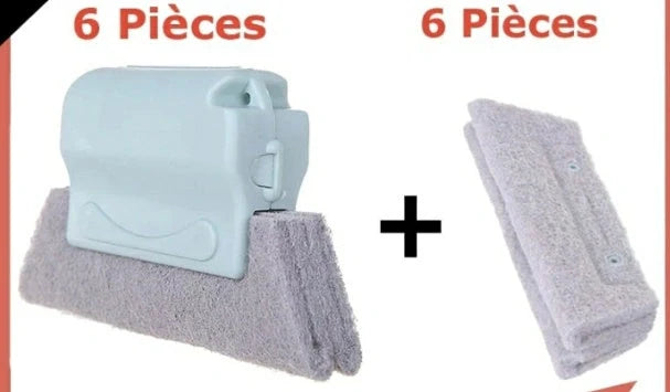 Window groove cleaning brush with comfortable grip and scouring pad head